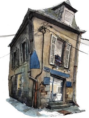 Dessin d’une maison à un angle de rue — Sébastien Jacqmin